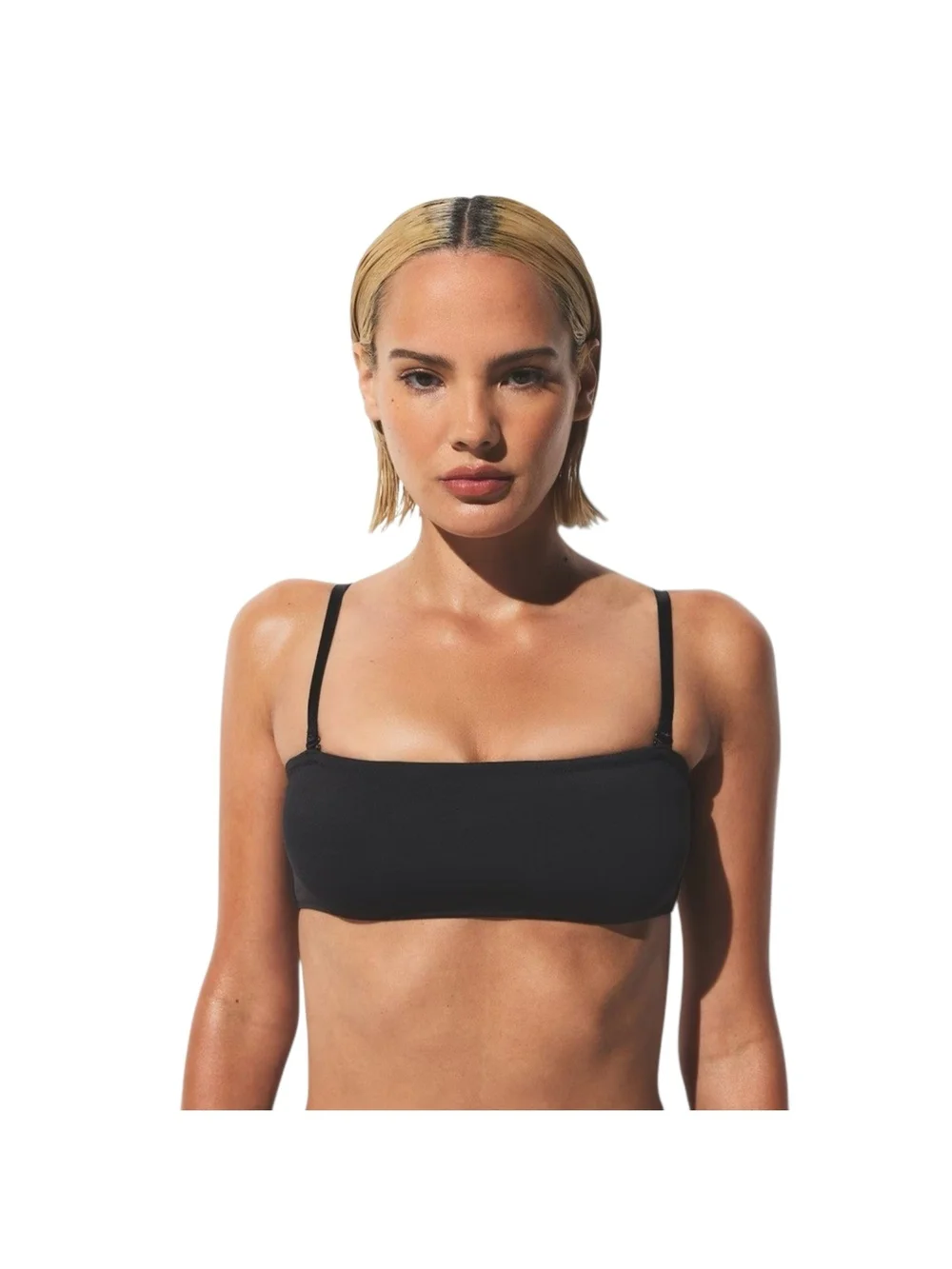 NWT Skims Signature Micro Black Bandeau Bikini Top with Straps Onyx Black Medium